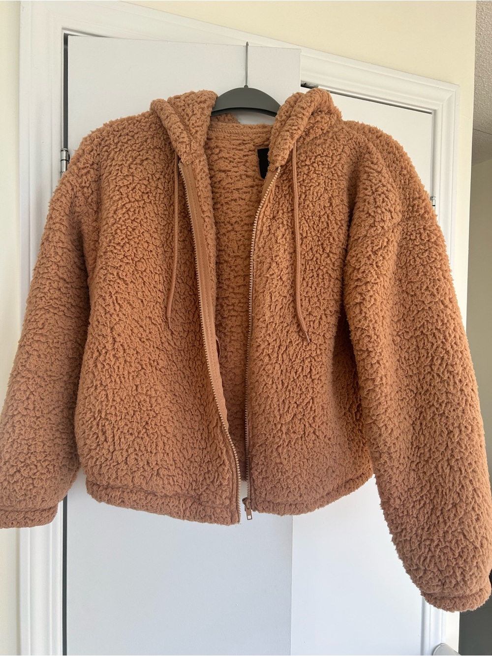 Forever 21 Teddy Sherpa Zip Hoodie Jacket - Camel Brown